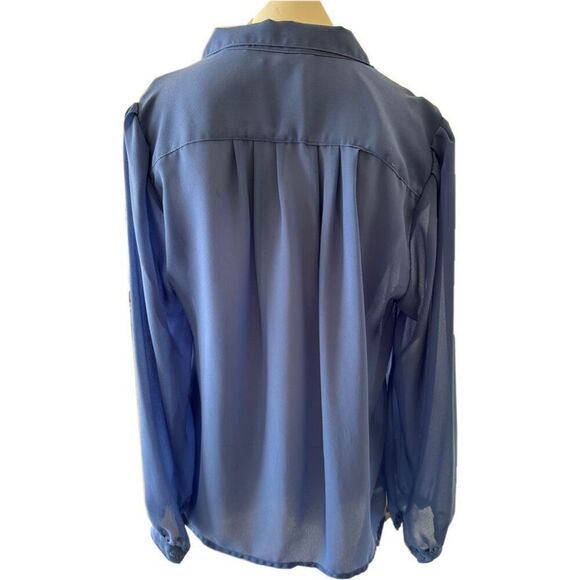 Copycats L blue pleated button up vintage 70s blouse women’s - Picture 3 of 6